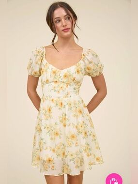Altar'd State Cream Mini Dress with Yellow Floral Print